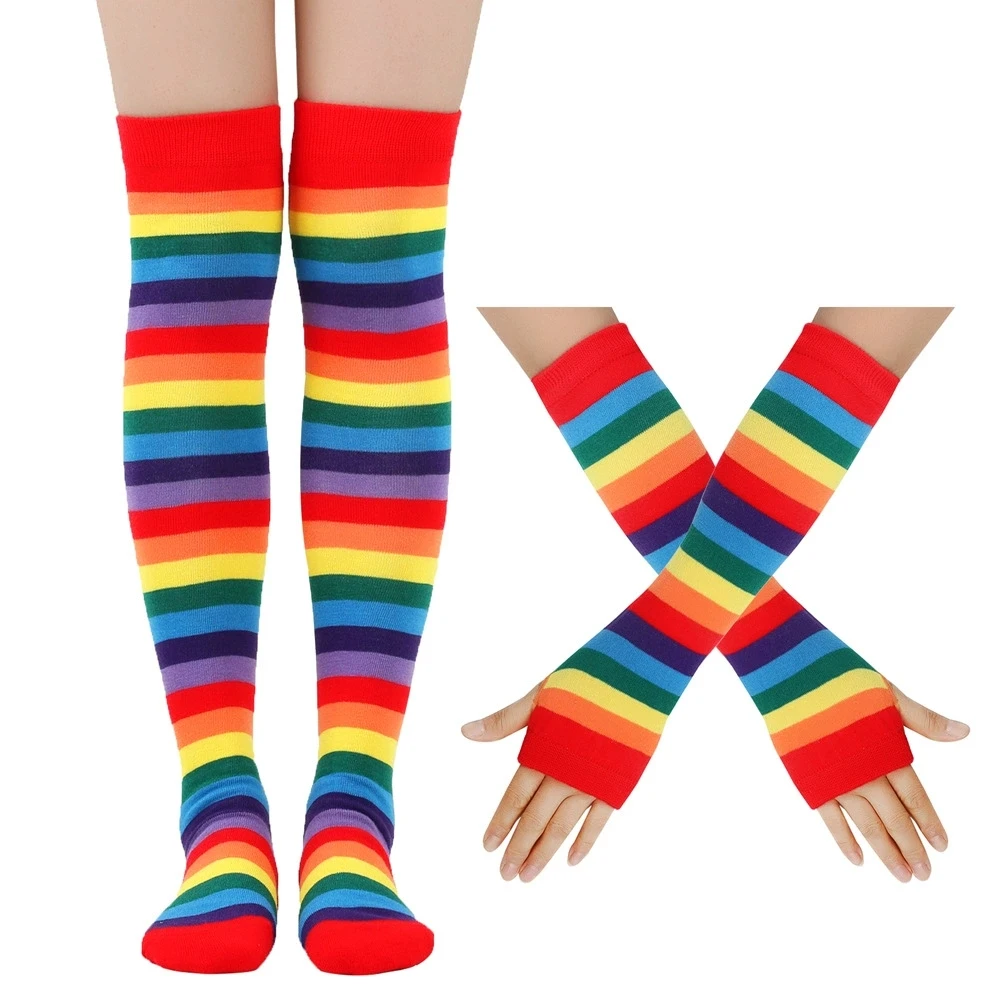 قوس قزح عقال حزام غطاء للأكمام - مراجعة Knee High Sock Women وسعره
